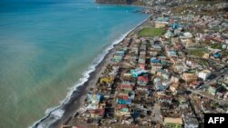 An aerial view of Roseau, capital of the Caribbean island Dominica.