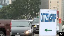 Several thousand people who lived in the United States for five years or more, gathered at the Los Angeles Convention Center, to become US citizens