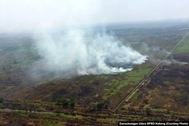 Kebakaran lahan masih menjadi ancaman di Kalimantan seperti dalam foto yang diambil 17/10/2018 lalu. (courtesy: Dansubsatgas Udara BPBD Kalteng).