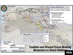 U.S. Defense Department map shows Coalition and Ground Forces in Syria and Iraq fighting Islamic State, or Daesh, fighters in the Anbar Corridor from Hadithah to Ramadi. (Courtesy: United States Central Command)