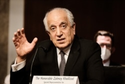 FILE - Zalmay Khalilzad, special envoy for Afghanistan Reconciliation, testifies during a Senate Foreign Relations Committee hearing on Capitol Hill in Washington, April 27, 2021.