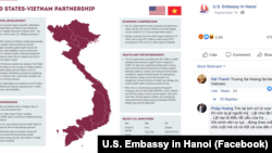 Ảnh bản đồ Việt Nam đã được thay đổi trên trang Facebook của Đại sứ quán Hoa Kỳ tại Hà Nội.