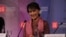 Burmese political leader Aung San Suu Kyi takes part in a round table at The London School of Economics and Political Science in London, June, 19, 2012.
