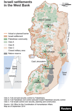 Map of Israeli settlements in the West Bank.