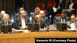 Wakil Menteri Luar Negeri A.M. Fachir dalam sidang debat terbuka Dewan Keamanan PBB di New York hari Kamis (28/3) (courtesy: Kementrian Luar Negeri RI).