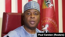 Bukola Saraki, lors d'une interview avec Reuters, Abuja, Nigeria, le 8 mai 2018. 