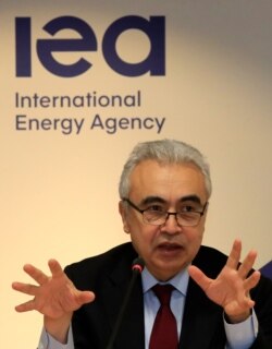 FILE - Executive Director of the International Energy Agency Fatih Birol speaks in Paris, Nov. 13, 2019.