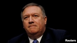 FILE: CIA Director Mike Pompeo testifies during a Senate Intelligence Committee hearing on Capitol Hill in Washington, Feb. 13, 2018. 