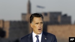 Ứng cử viên tổng thống của đảng Cộng hòa Mitt Romney phát biểu tại Jerusalem, ngày 29/7/2012