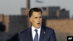 Republican presidential candidate and former Massachusetts Gov. Mitt Romney delivers a speech in Jerusalem, July 29, 2012. 