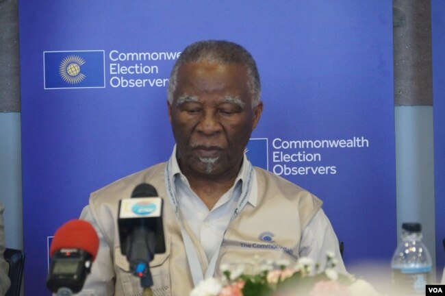 Thabo Mbeki, leader of the commonwealth observer mission for the Malawi elections, says it is still premature to declare the electoral process fair. May 23, 2019. (L. Masina/VOA)