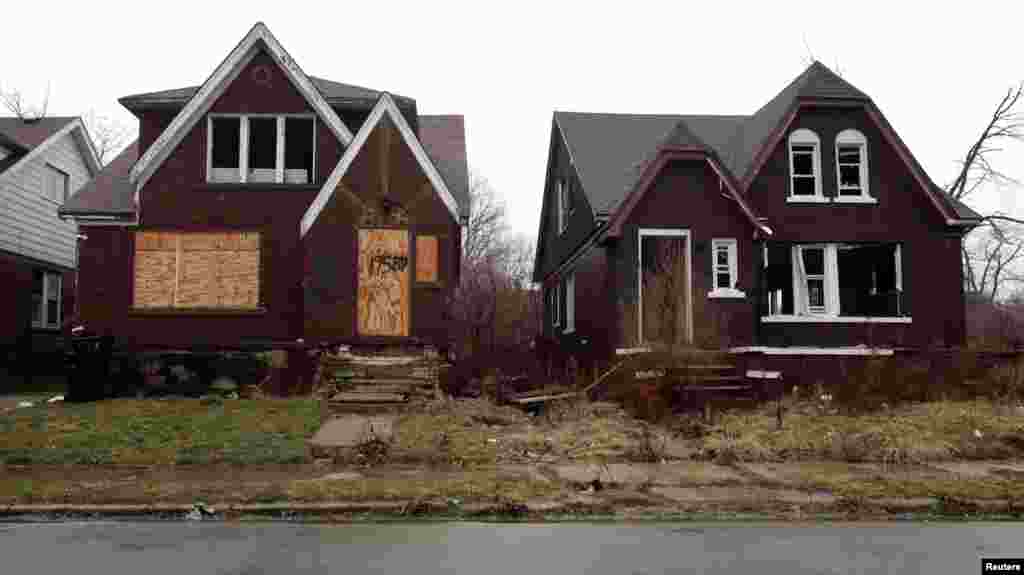 Abandoned brick homes on the east side of Detroit.