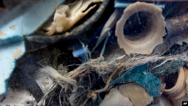 Plastic garbage is displayed prior to a press conference of the Ocean Cleanup foundation in Utrecht, Netherlands, Thursday, May 11, 2017. (AP Photo/Peter Dejong)