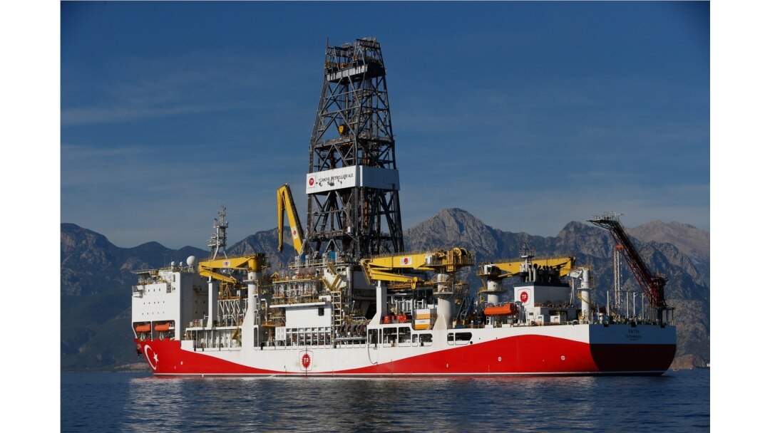 In this photo taken on Oct. 30, 2018, Turkey's new oil and gas drillship 'Conquerer' is seen off the coast of Antalya, southern Turkey.