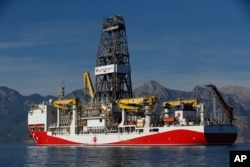 In this photo taken on Oct. 30, 2018, Turkey's new oil and gas drillship 'Conquerer' is seen off the coast of Antalya, southern Turkey.