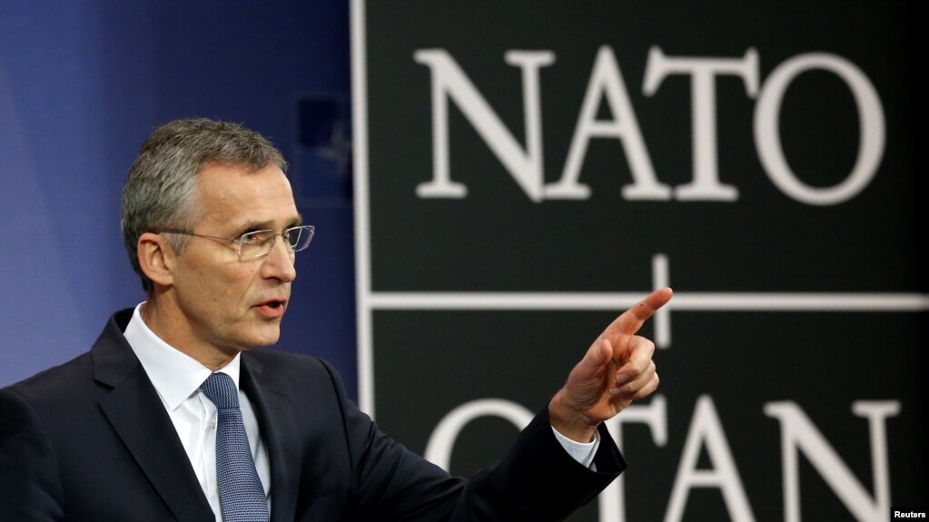 ເລຂາທິການໃຫຍ່ Jens Stoltenberg ກ່າວໃນກອງປະຊຸມ
ຖະແຫຼງຂ່າວ ໃນນະຄອນ Brussels, Belgium, 14 ກຸມພາ, 2017.