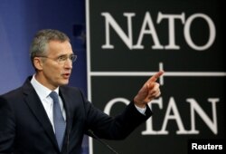 NATO Secretary-General Jens Stoltenberg addresses a news conference ahead of a NATO defense ministers meeting at the Alliance headquarters in Brussels, Belgium, Feb. 14, 2017.