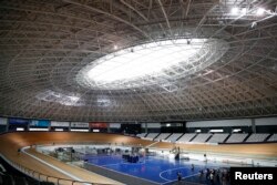 A general view shows the Izu Velodrome for the Tokyo 2020 Olympic games in Izu, Shizuoka prefecture, central Japan, Sept. 6, 2018.