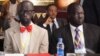 Opposition negotiator Hussein Mar Nyuot (R), shown here with Mabior de Garang (L) at the first round of peace talks for South Sudan in Addis Ababa in January, says the warring sides have agreed to a "month of tranquility" starting May 7. 