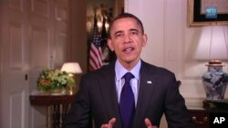 US President Barack Obama delivers his weekly address, April 23, 2011