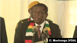 Zimbabwe President Emmerson Mnangagwa addresses business executives in Harare, Oct. 29, 2018.