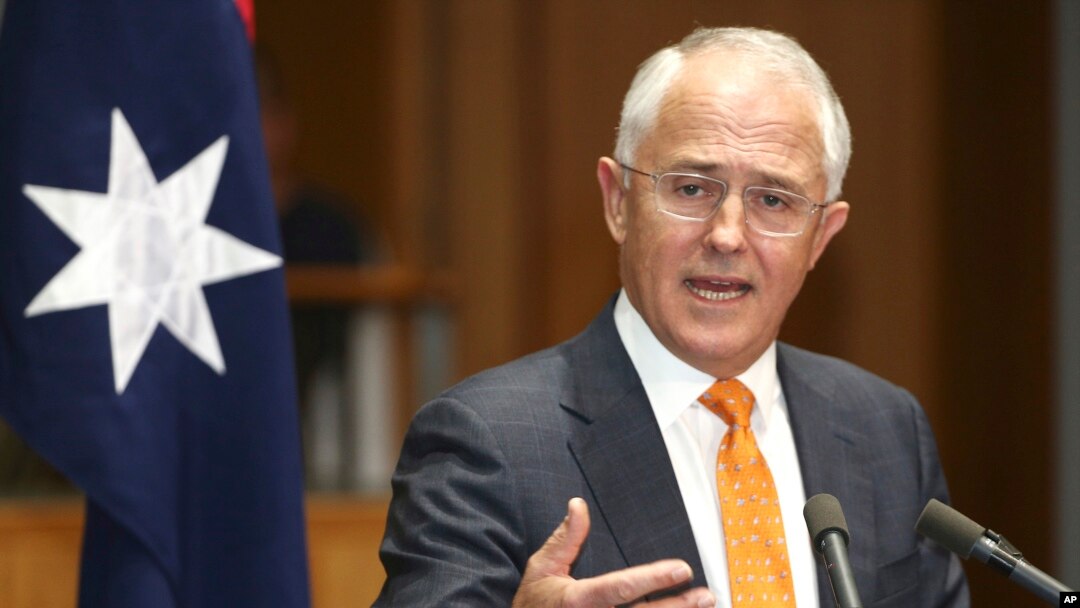 FILE - Australian Prime Minister Malcolm Turnbull speaks to the media during a press conference at Parliament House in Canberra, Australia.