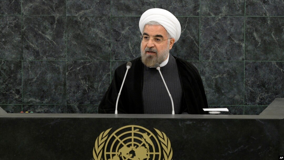 Presiden Iran Hassan Rouhani berbicara dalam pertemuan mengenai pelucutan senjata nuklir pada sidang Majelis Umum PBBB (26/9). (AP/Mike Segar)