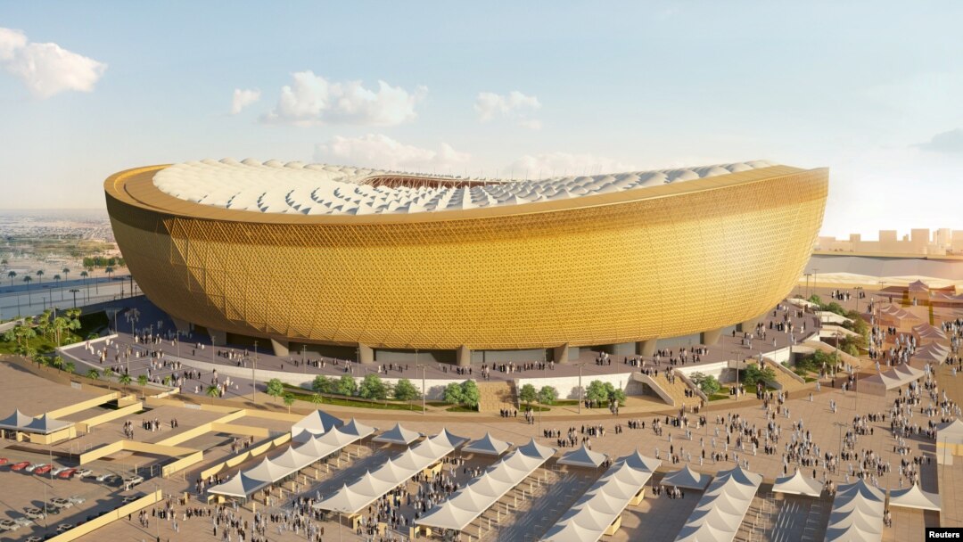 Gambar desain komputer Stadion Lusail yang akan menggelar laga final turnamen sepak bola Piala Dunia 2022, di utara pusat Kota Doha, Qatar. (Foto: Komite Agung Qatar via Reuters)