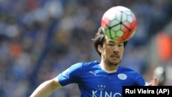  Shinji Okazaki joueur de Leicester lors d'un match de Premier Ligue anglaise.