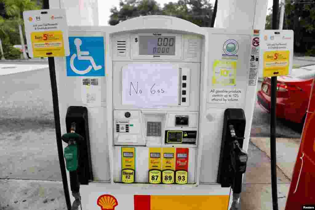 A gas station runs out of fuel as residents evacuate before for Hurricane Milton's arrival in St. Petersburg, Florida, Oct. 7, 2024. 