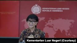 Menteri Luar Negeri Retno Marsudi dalam jumpa pers secara virtual, Jumat (4/9). (Foto: Courtesy/Kementerian Luar Negeri)