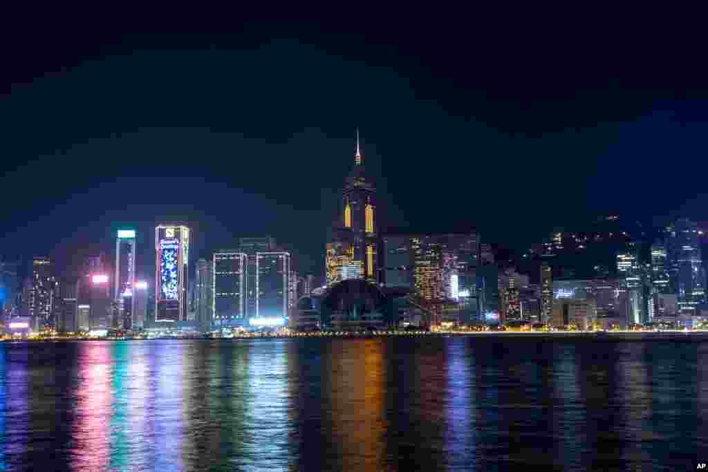 A general view of the Victoria Harbor on the 2021 New Year's Eve in Hong Kong, Dec. 31, 2020.