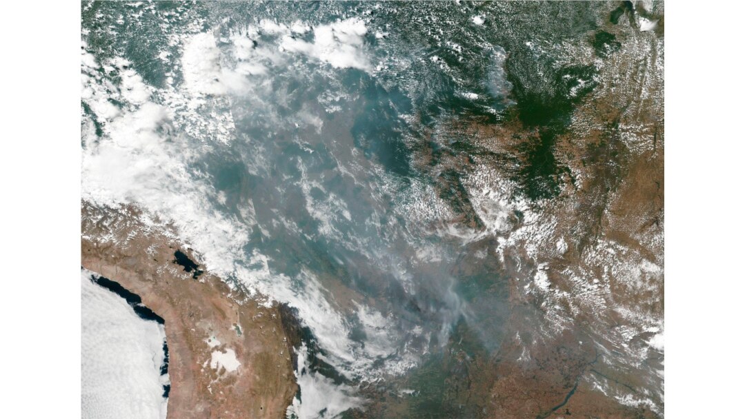 This satellite image provided by NASA shows the fires in Brazil on Aug. 20, 2019. As fires raged in the Amazon rainforest, the government denounced critics who say President Jair Bolsonaro is not doing enough.