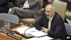 31일 시리아 사태를 논의하는 유엔안보리에서 시리아 대사 바샤르 자파리