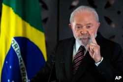 Brazilian President Luiz Inacio Lula da Silva speaks during a news conference after attending the Group of Seven nations' summit in Hiroshima, western Japan, Monday, May 22, 2023. (AP Photo/Louise Delmotte)