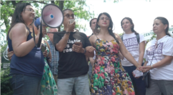 Queens Neighborhoods United rallied more than 100 people for an immigration march, July 14, 2019, through the Jackson Heights neighborhood of the Queens borough of New York to protest the Trump administration's raids to sweep up illegal immigrants.