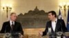 الکسیس سیپراس نخست وزیر یونان و ولادیمیپر پوتین رئیس جمهوری روسیه در کنفرانس خبری مشترک - آتن - ۲۷ مه 
