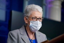 FILE - National Climate Adviser Gina McCarthy speaks during a press briefing at the White House in Washington, Jan. 27, 2021.