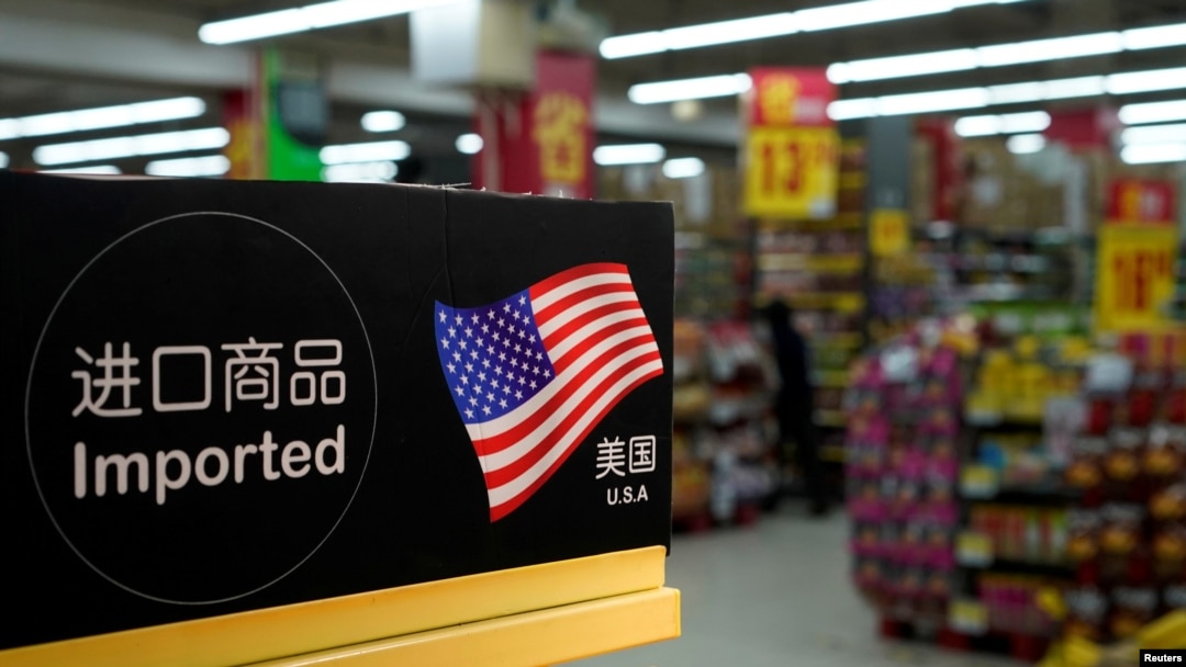FILE - Imports from the U.S. are seen at a supermarket in Shanghai, China, April 3, 2018.