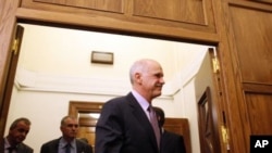 Greece's Prime Minister George Papandreou after a Cabinet meeting at the parliament in Athens, November 6, 2011.