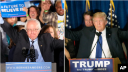 Berni Sander i Donald Tramp - pobednici primarnih izbora u Nju Hempširu, 8. mart 2016.