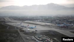 FILE - An aerial view of the Hamid Karzai International Airport in Kabul, previously known as Kabul International Airport, in Afghanistan, February 11, 2016.