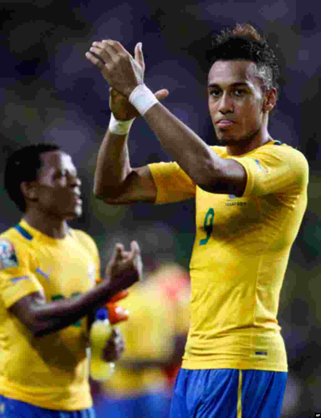 Gabon's Emerick celebrates after their match against Niger during their African Cup of Nations soccer match in Libreville