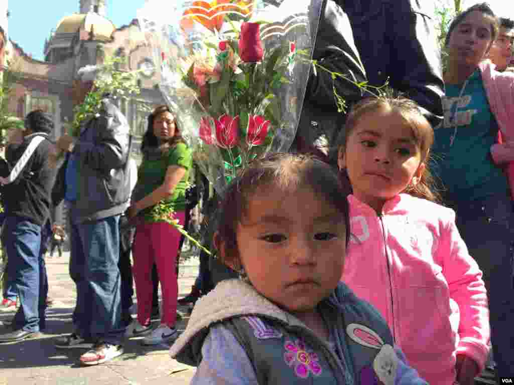 Pilgrims of all ages make their way to the Basilica of Our Lady of Guadalupe to see Pope Francis, Mexico City. (C. Mendoza/VOA)