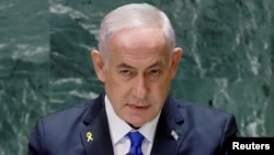 Perdana Menteri Israel Benjamin Netanyahu menyampaikan pidato pada Sidang Umum Perserikatan Bangsa-Bangsa ke-79 di markas besar PBB di New York, AS, 27 September 2024. (Foto: Eduardo Munoz/REUTERS)