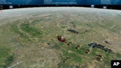 This photo provided by The North American Aerospace Defense Command (NORAD) shows the Santa Tracker on Thursday, Dec. 24, 2020. This is the 65th year for the U.S.-Canadian operation that has tracked the jolly old man since a child mistakenly called…
