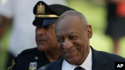 FILE - Bill Cosby arrives for his sexual assault trial at the Montgomery County Courthouse, June 13, 2017, in Norristown, Pennsylvania.