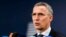 NATO Secretary-General Jens Stoltenberg talks with journalists as he arrives for a meeting of EU foreign and defense ministers at the Europa building in Brussels, May 18, 2017.