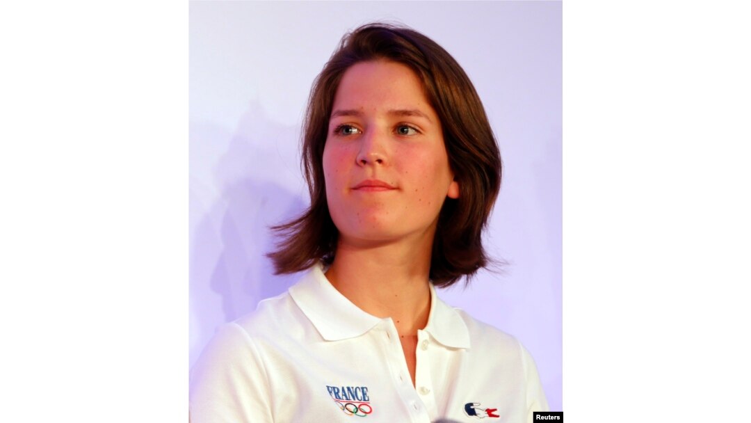 French ski jumper Coline Mattel attends a presentation in Paris of the French Olympic team for the 2014 Winter Olympics in Sochi Oct. 14, 2013.