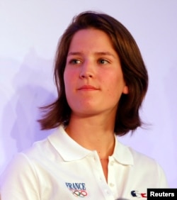 French ski jumper Coline Mattel attends a presentation in Paris of the French Olympic team for the 2014 Winter Olympics in Sochi Oct. 14, 2013.
